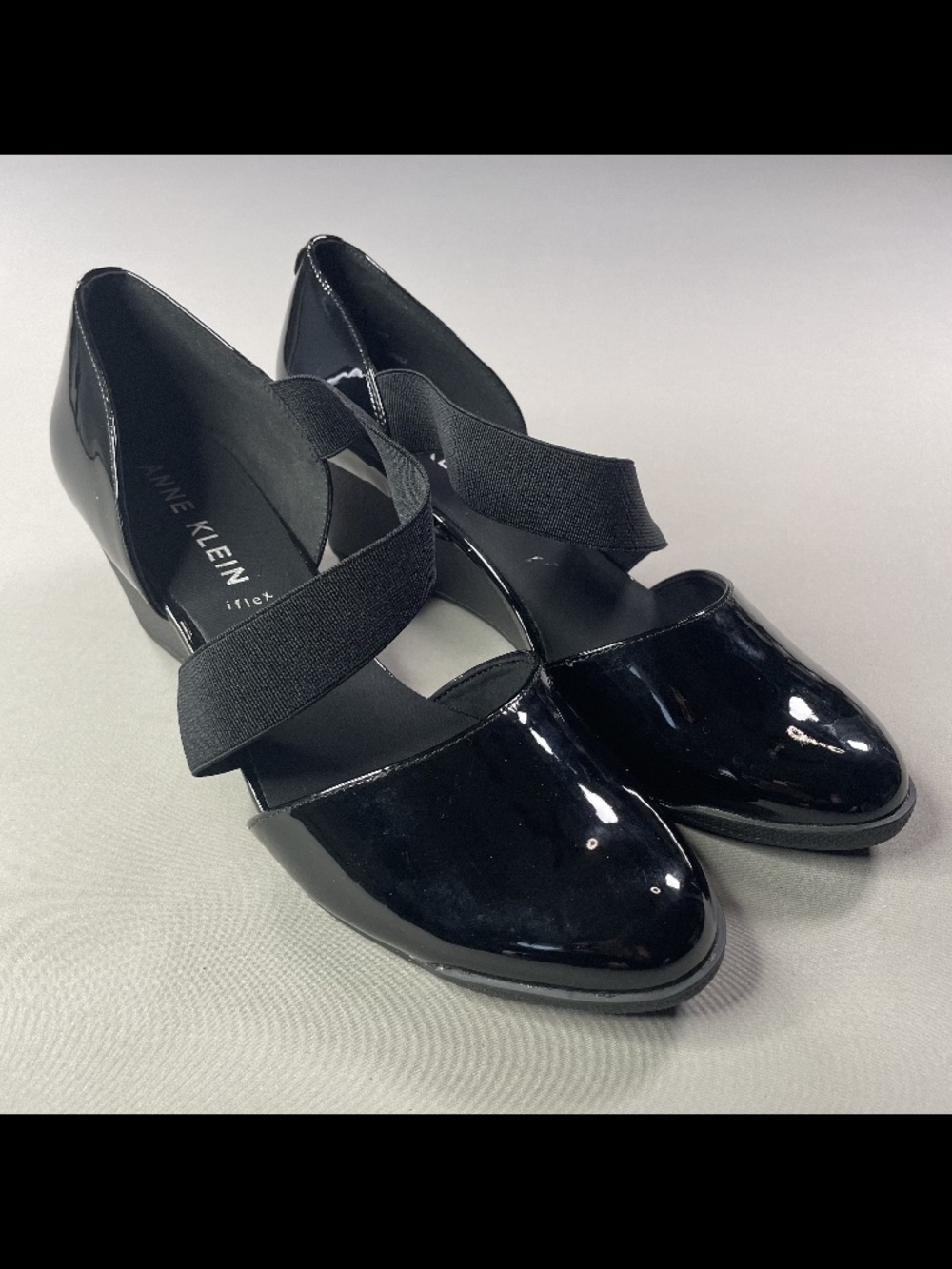 Anne Klein Shoes Womens 10 black patent leather wedge heels iflex cocktail